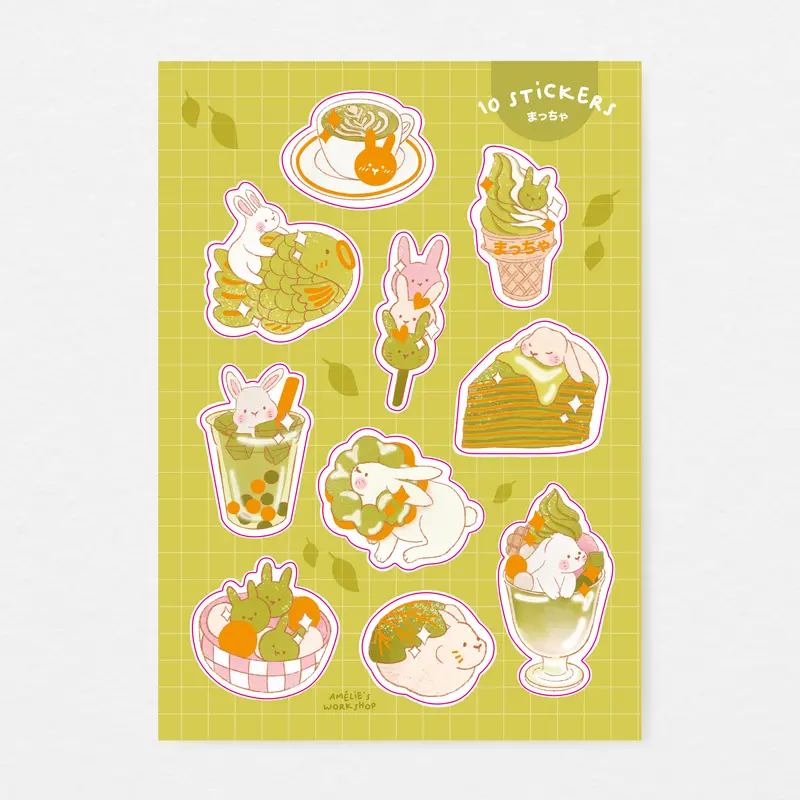 Planche de 10 stickers Matcha