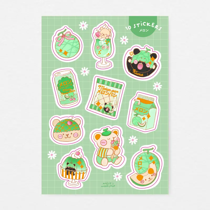 Planche de 10 stickers Melon