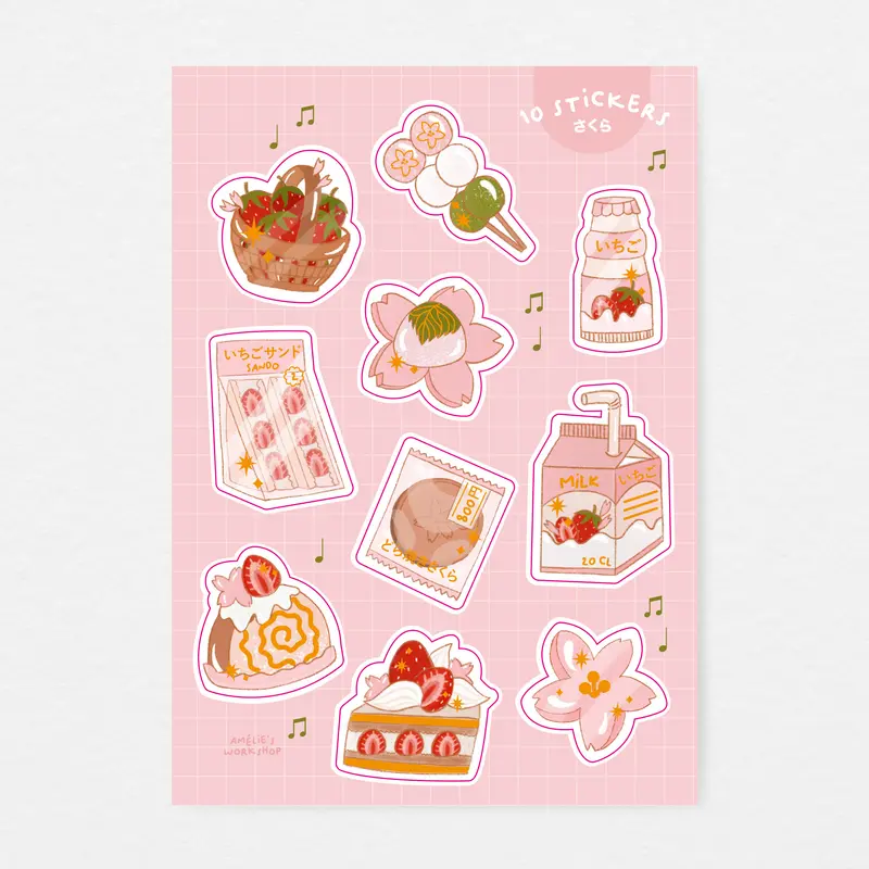 Planche de 10 stickers Sakura