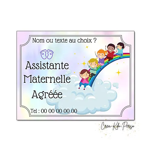 Plaque Assistante Maternelle Agréée Personnalisée – Modèle Arc-en-ciel et Toboggan