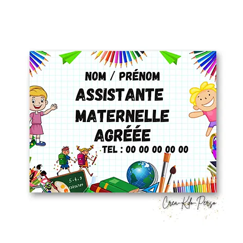 Plaque Assistante Maternelle Agréée Personnalisée – Modèle Crayons de Couleur & Éveil