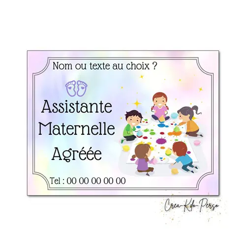Plaque Assistante Maternelle Agréée Personnalisée – Modèle Créatif "Enfants à la Peinture"