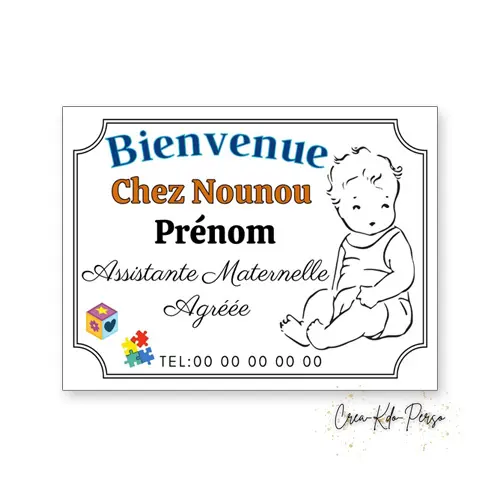 Plaque Assistante Maternelle Agréée Personnalisée – Modèle "Enfant Assis" & Douceur