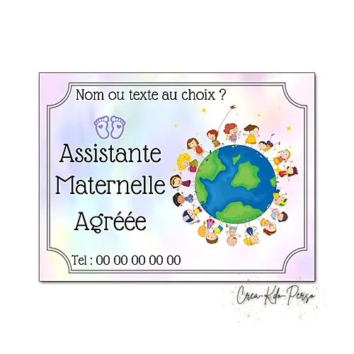 Plaque Assistante Maternelle Agréée Personnalisée – Modèle Enfants du Monde