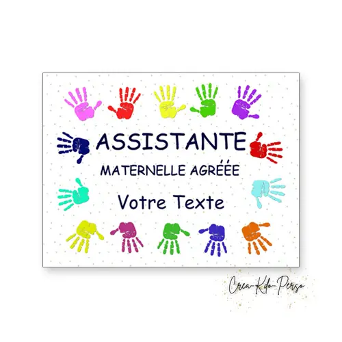 Plaque Assistante Maternelle Agréée Personnalisée – Motif Mains d'Enfants Colorées