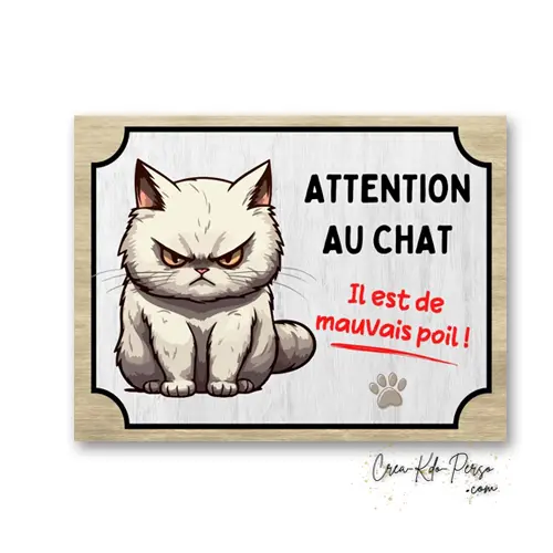 Plaque Attention au Chat Mauvais Poil | Déco Humour Aluminium