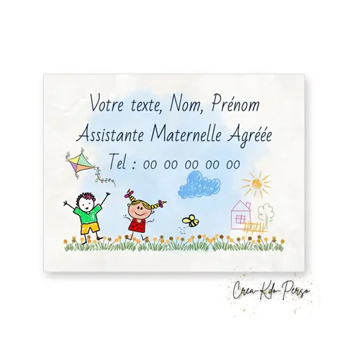 Plaque de Porte Assistante Maternelle Agréée Personnalisée – Signalétique Nounou Élégante