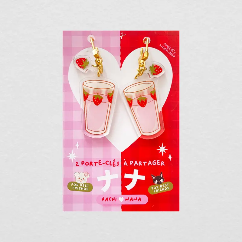 Porte-clés à partager verre fraise