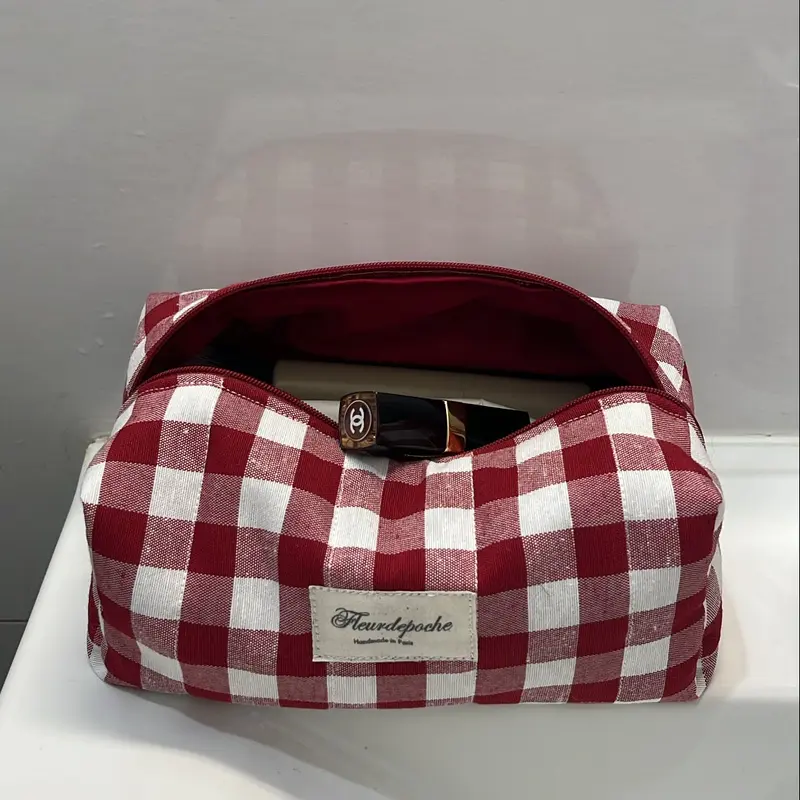 Red gingham makeup bag