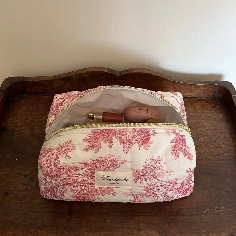 Red Toile de Jouy makeup bag
