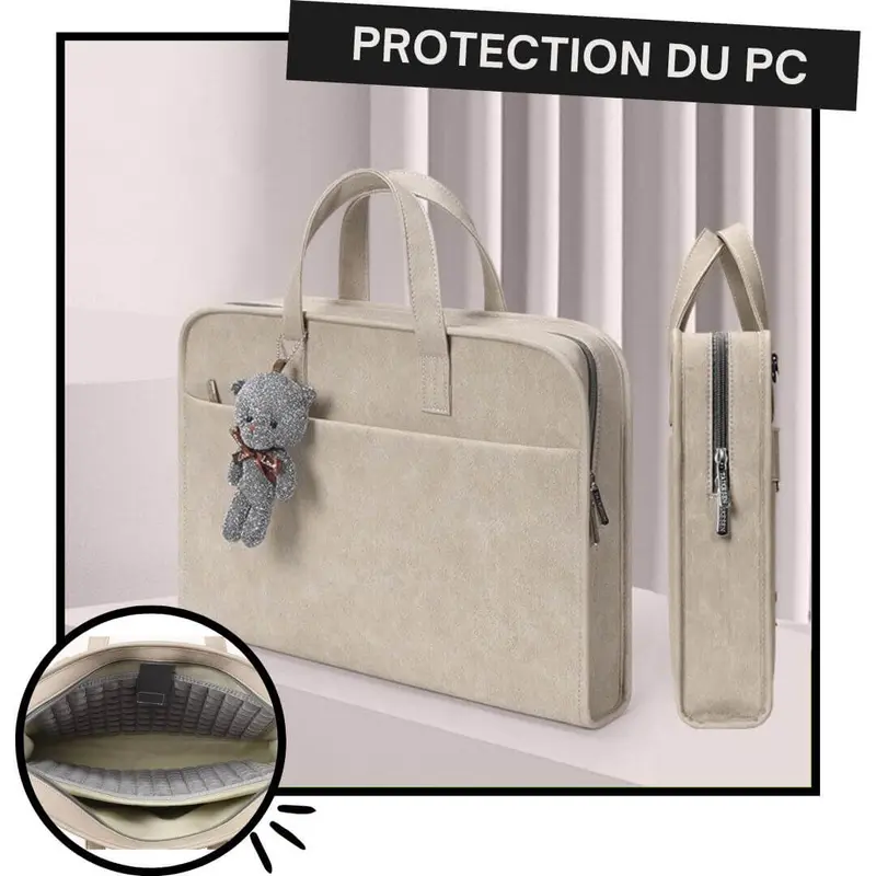 Sacoche Ordinateur Femme Beige