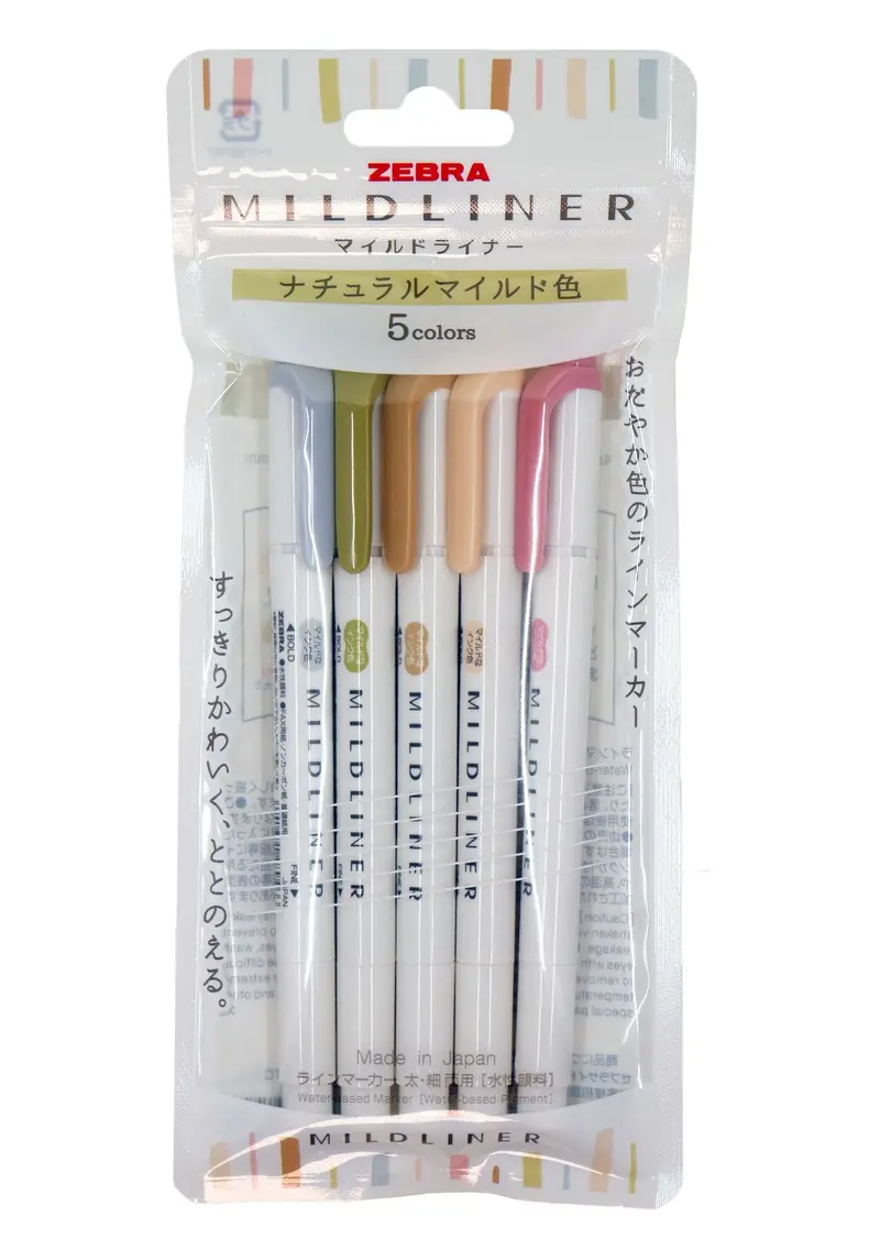 Set de 5 surligneurs Zebra Mildliner - Natural