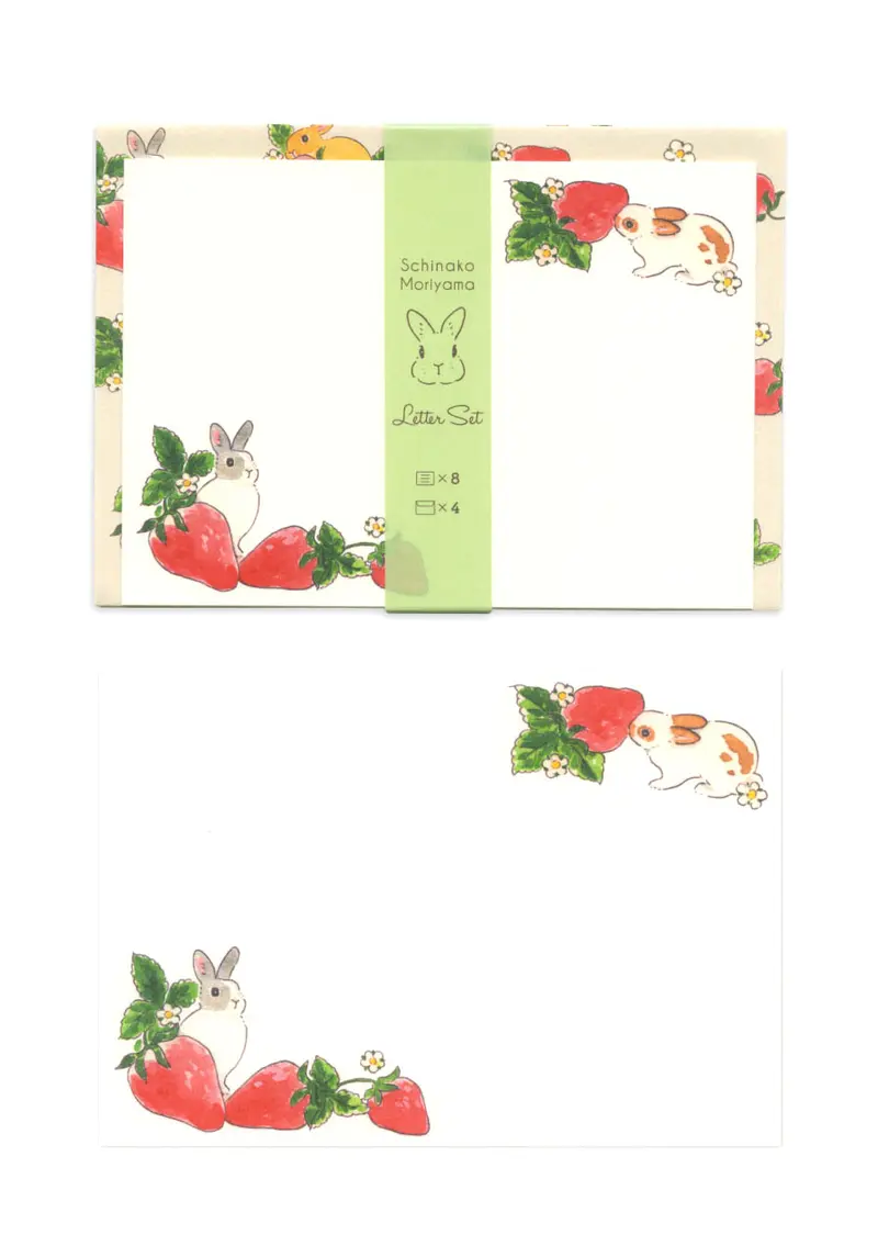 Set de papier à lettres et enveloppes - Lapins et fraises
