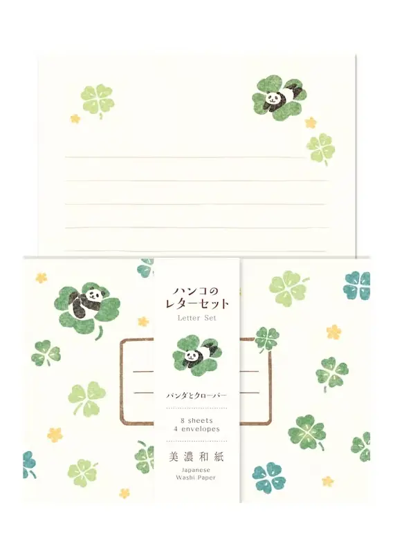 Set de papier à lettres et enveloppes - Panda et trèfles Furukawashiko