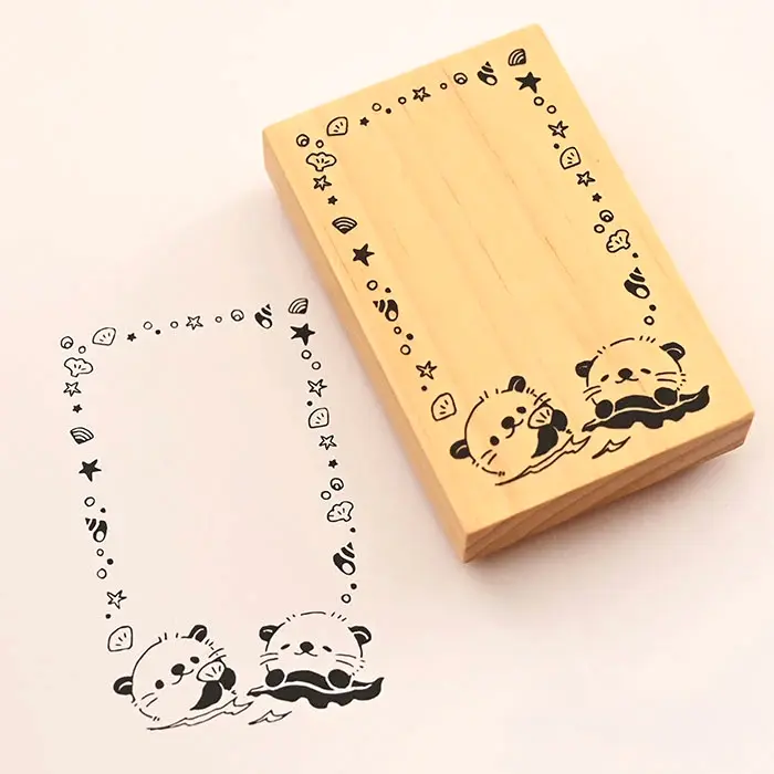Tampon en bois - Loutres et Coquillages
