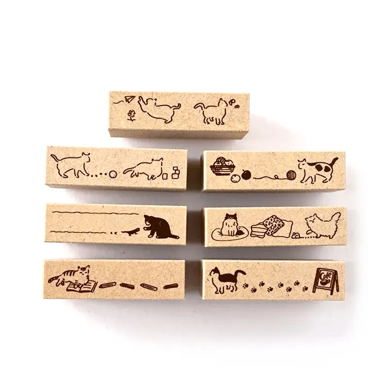 Tampons en bois - Chat - Set de 7 tampons