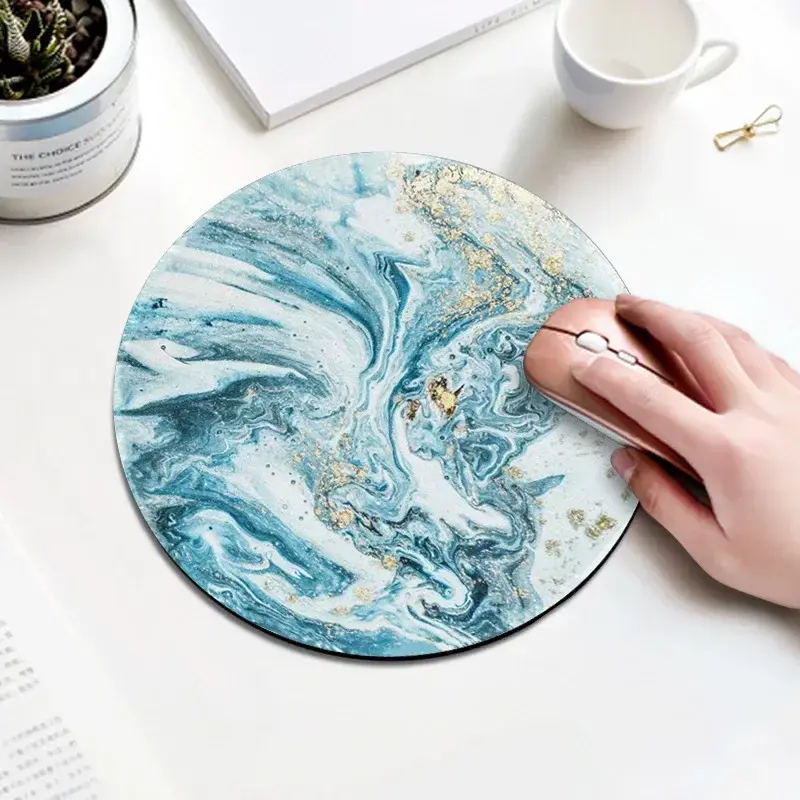 Tapis de Souris Rond Marbré Bleu