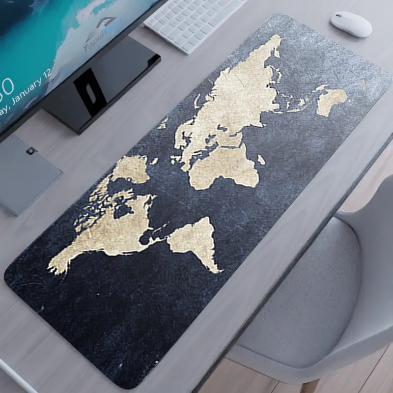 Tapis de souris XXL Carte du monde – beige sur fond sombre