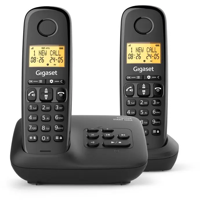 Téléphone fixe - GIGASET - Basic 100A DUO - Répondeur - Mains libres - Ecran rétroéclairé - Répertoire 50 contacts - Blocage - Noir
