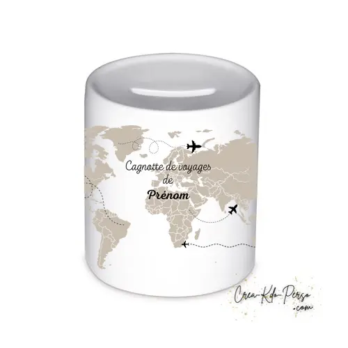 Tirelire céramique personnalisée cagnotte de voyage tour du monde carte de la terre