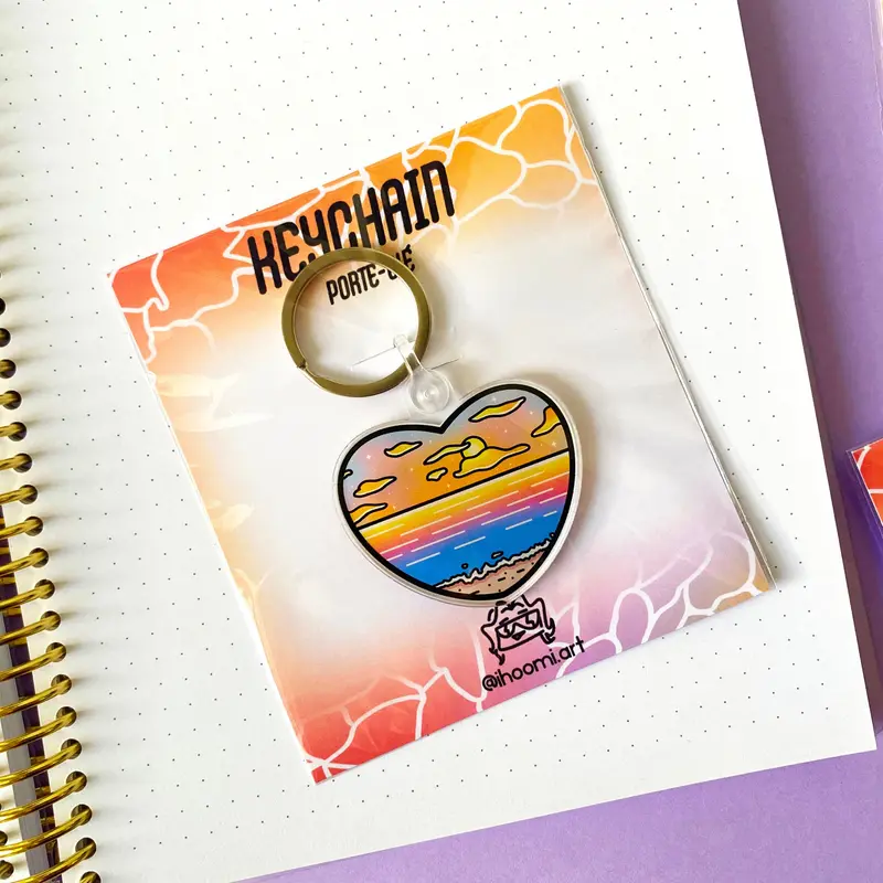 Vaporwave Heart Acrylic Charm Keychain