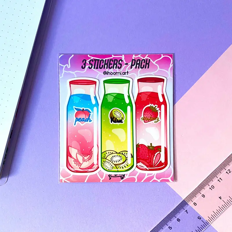 Waterproof Stickers - Bottle of fruit juice | Pack 3 Stickers