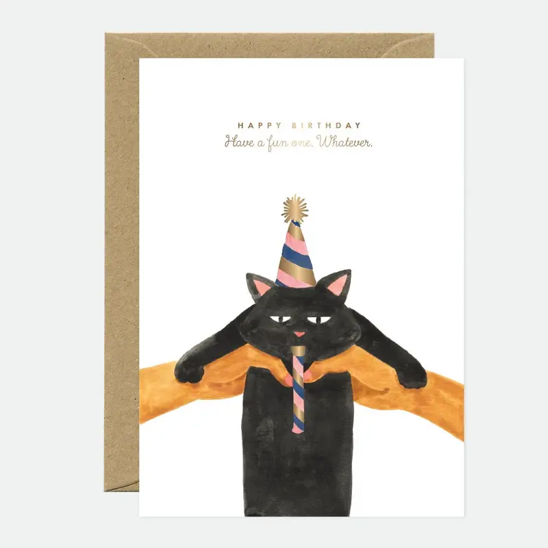 Whatever cat - Birthday Audio Greeting card - Gold foil