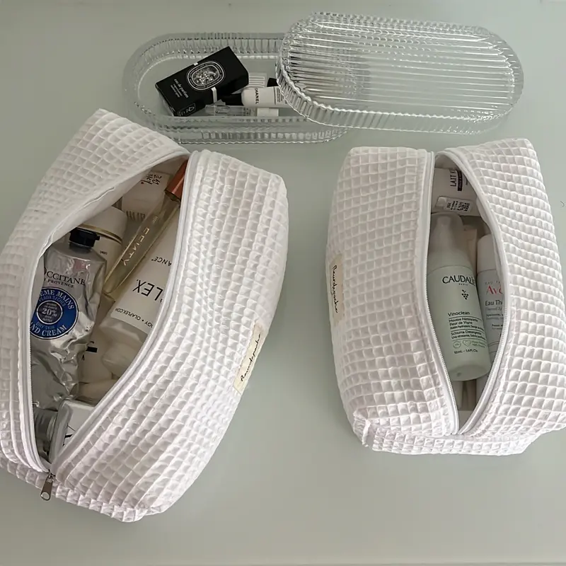 White waffle makeup bag